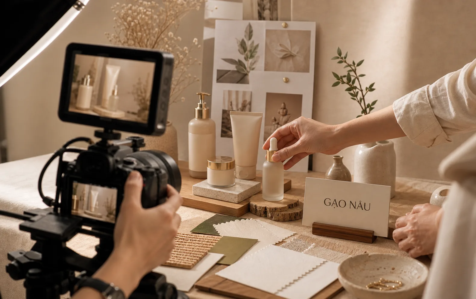 Ê-kíp sáng tạo đang chuẩn bị một set quay chụp campaign sản phẩm