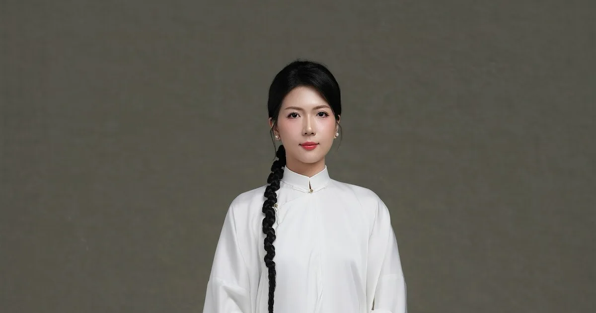 Người mẫu mặc áo dài trắng thanh lịch